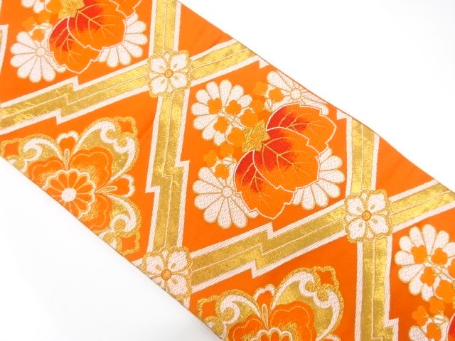 JAPANESE KIMONO / ANTIQUE FUKURO OBI / SILK / WOVEN KIKU & PAULOWNIA